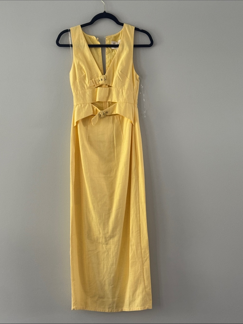 BNWT Here Comes the Sun Sleeveless Yellow Midi Dress Buckle Waist Detail